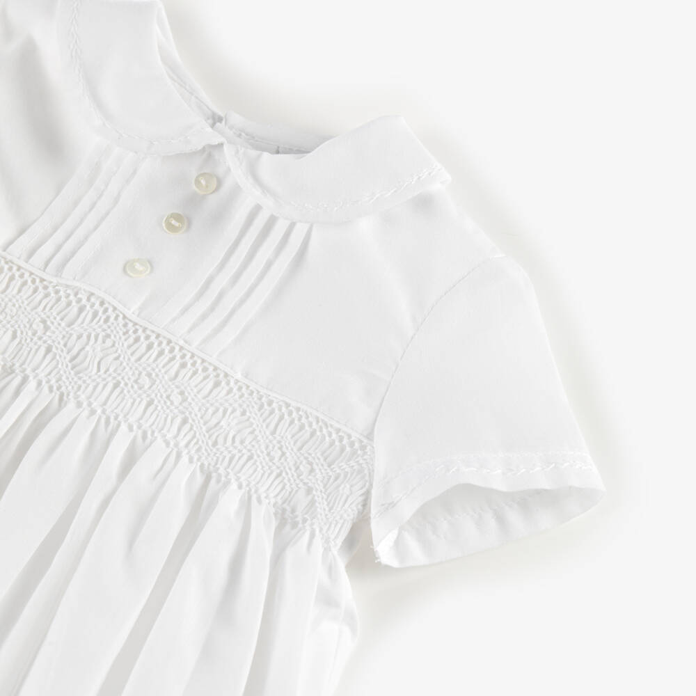 Sarah Louise-Boys White Babysuit & Hat Set | Childrensalon