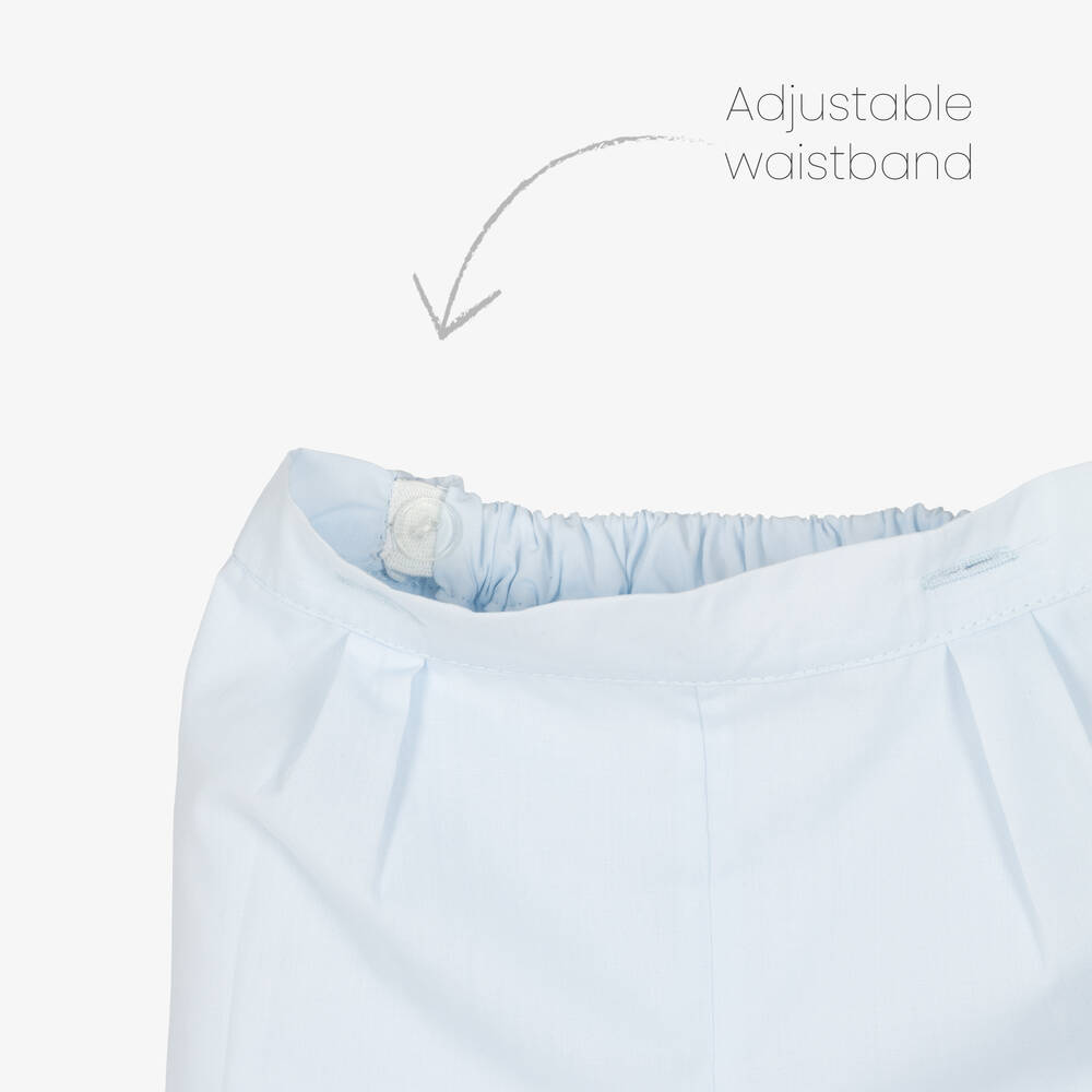 Sarah Louise-Boys White & Blue Cotton Buster Suit | Childrensalon