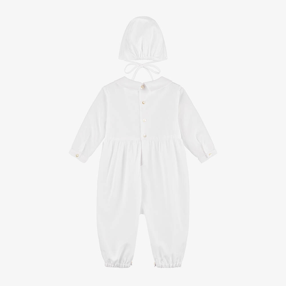 Sarah Louise-Boys White Cotton Babysuit Set | Childrensalon