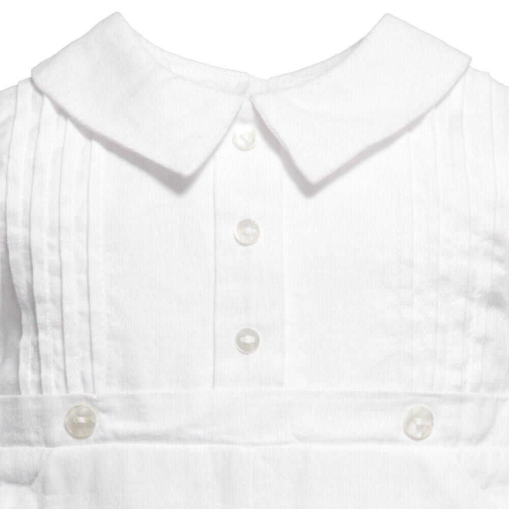 Sarah Louise-Boys White Cotton & Linen Babysuit Set | Childrensalon