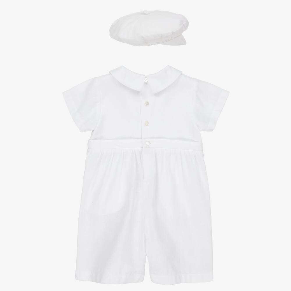 Sarah Louise-طقم تبّان مزيج قطن وكتّان لون أبيض للمواليد | Childrensalon