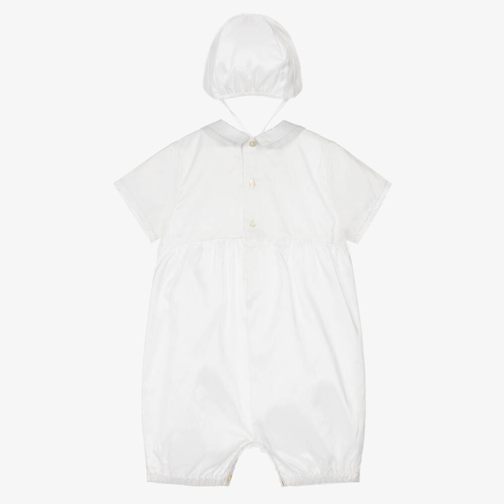 Sarah Louise-Boys White Satin Shortie & Hat Set | Childrensalon