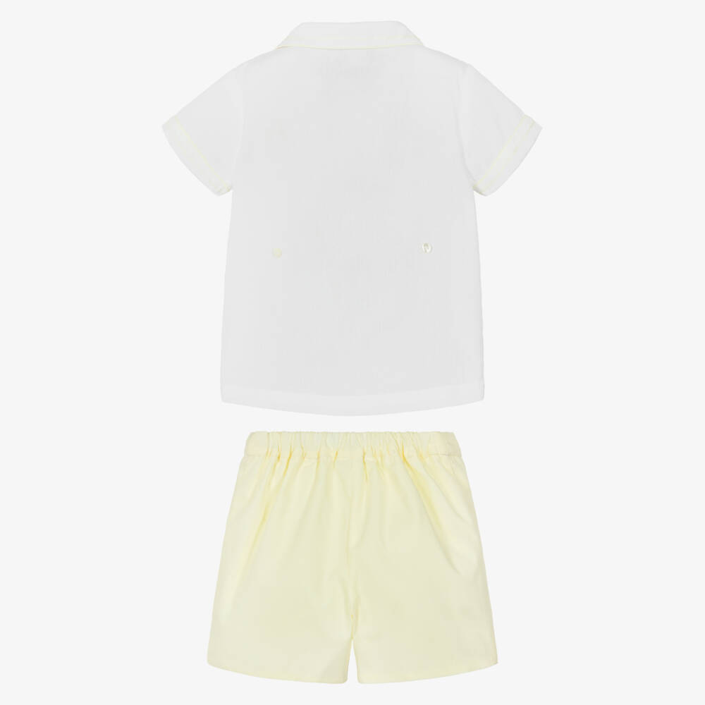 Sarah Louise-Boys White & Yellow Hand-Smocked Buster Suit | Childrensalon