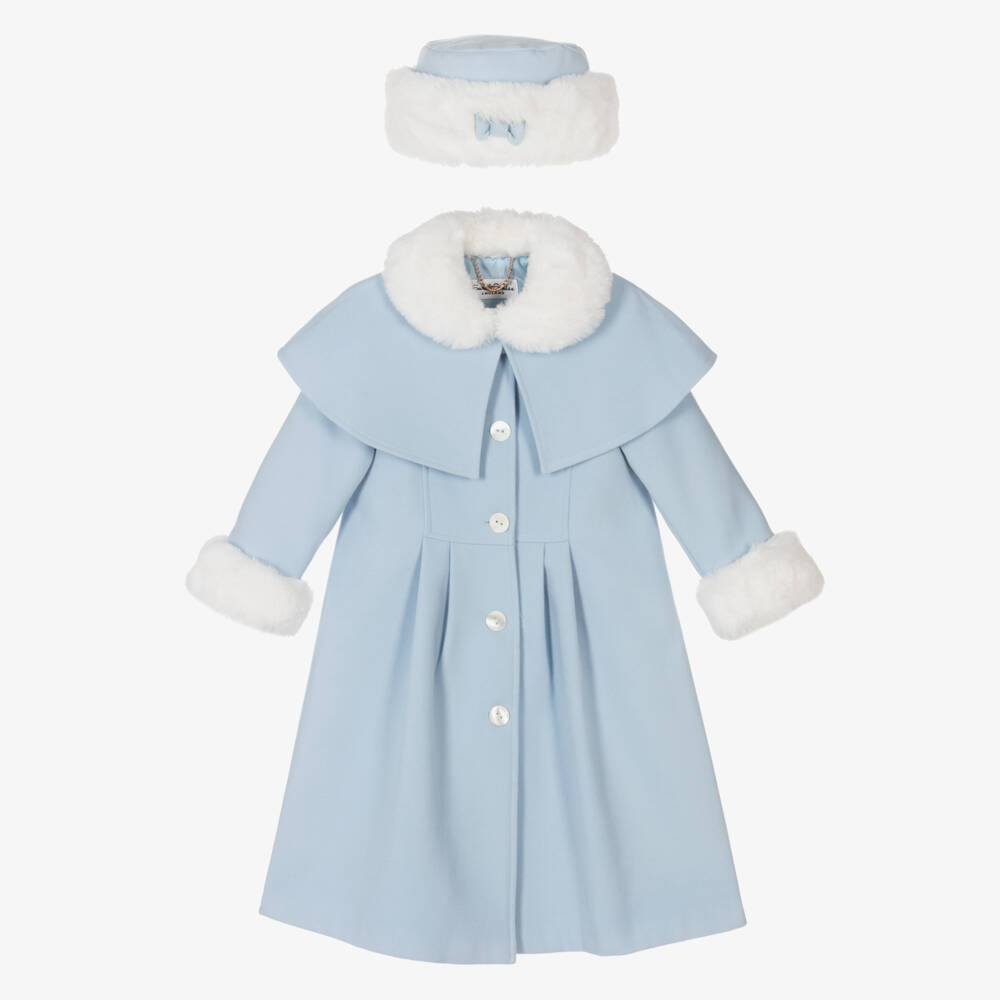 Sarah Louise-Girls Blue Coat & Hat Set | Childrensalon