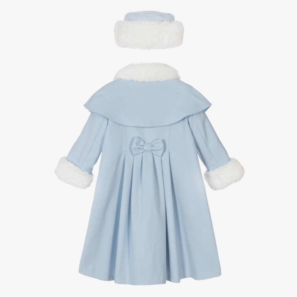 Sarah Louise-Girls Blue Coat & Hat Set | Childrensalon