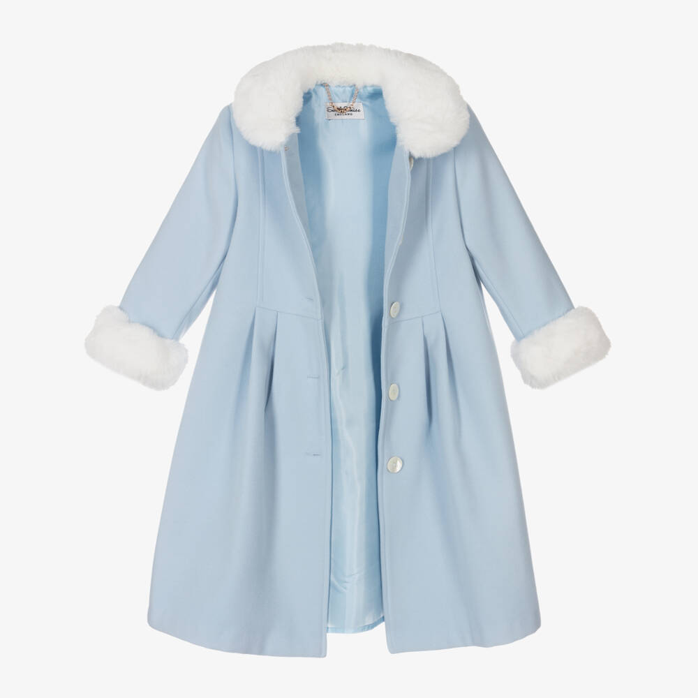 Sarah Louise-Girls Blue Coat & Hat Set | Childrensalon