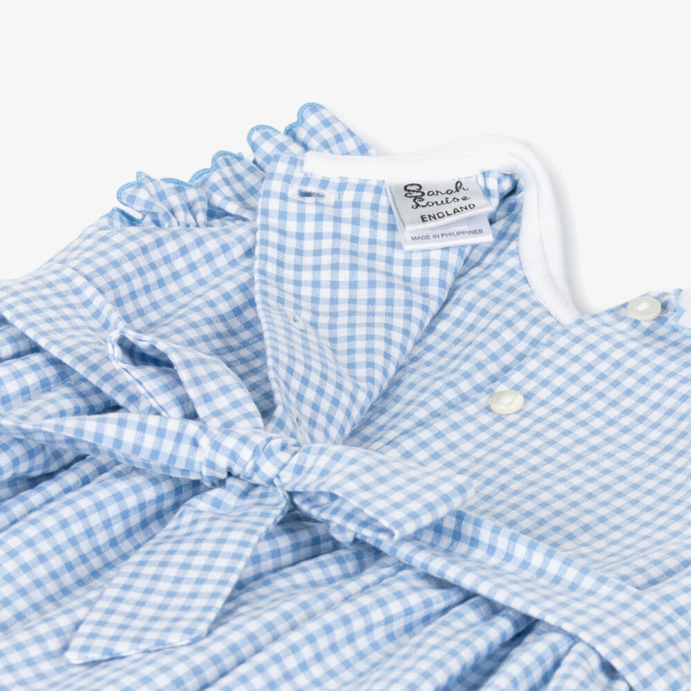 Sarah Louise-فستان بنقشة مربعات قطن لون أزرق | Childrensalon