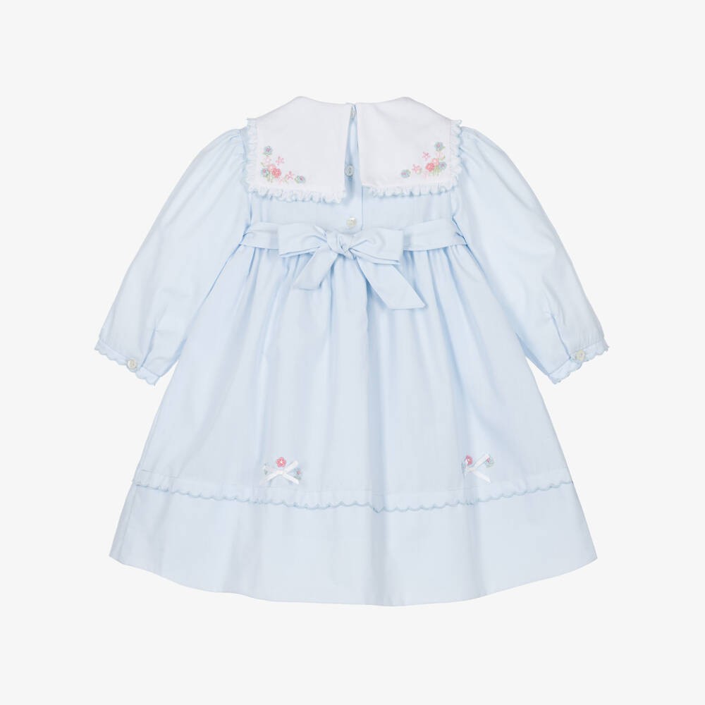 Sarah Louise-Girls Blue Dress with Hand Embroidered Florals | Childrensalon