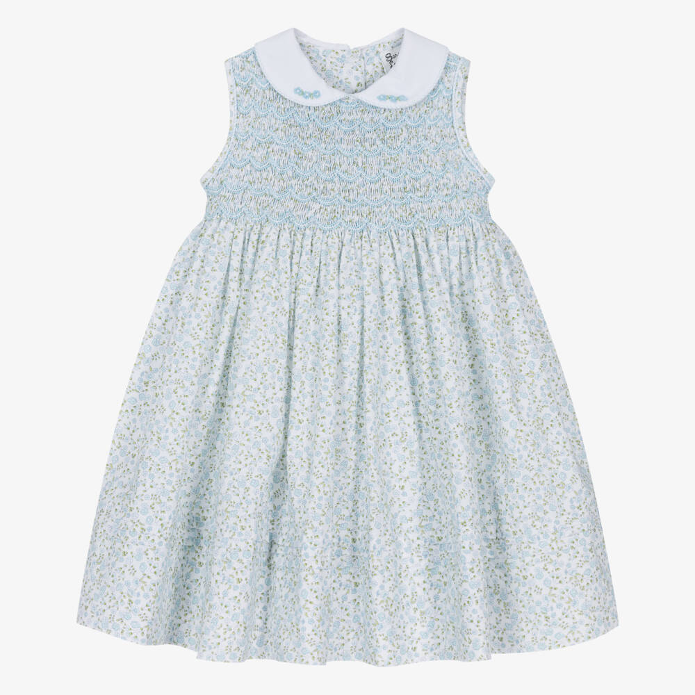 Sarah Louise Blue Dress with Full Smocking and Flower Embroidery main image 1