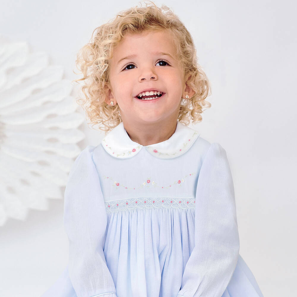 Sarah Louise-فستان تطريز سموكينغ لون أزرق | Childrensalon