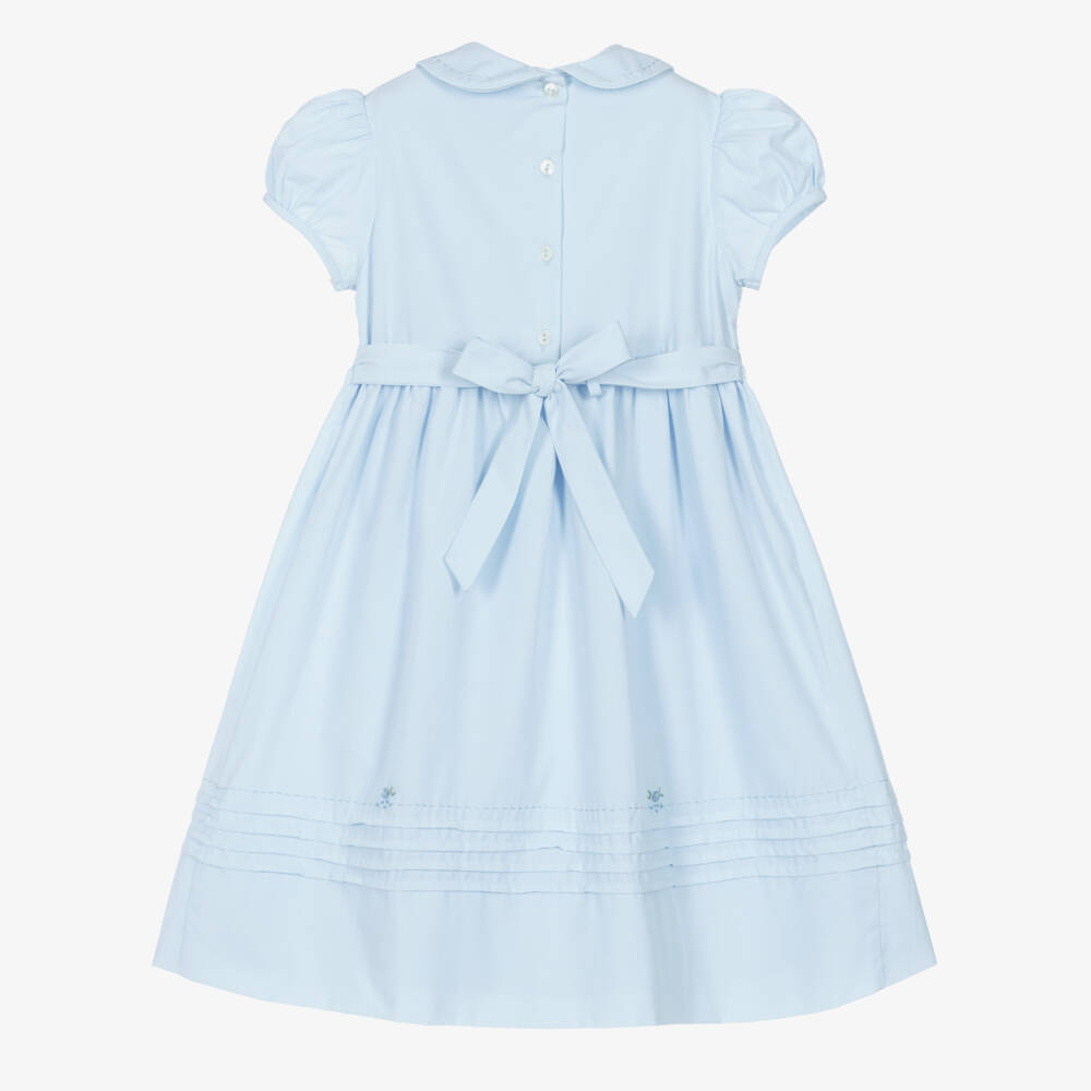 Sarah Louise-Платье голубое с ручной присборенной вышивкой цветов для девочек | Childrensalon