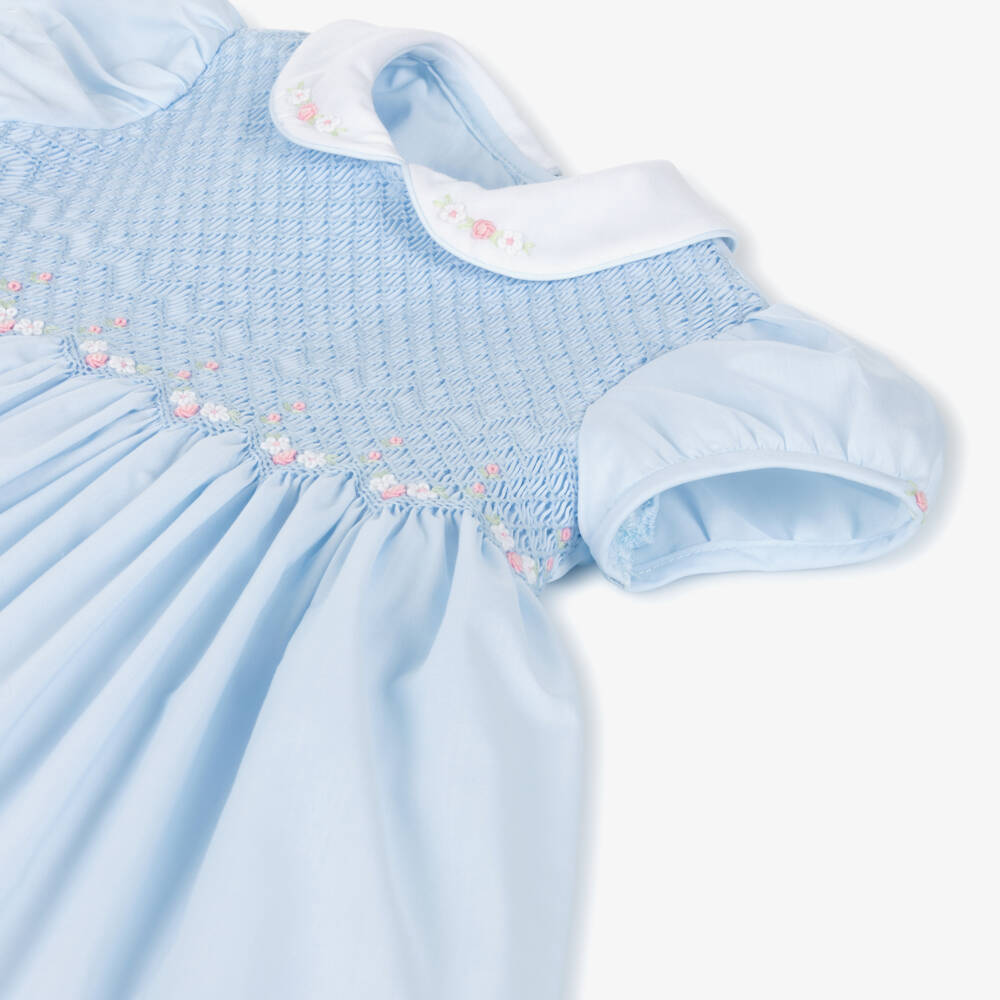 Sarah Louise-Girls Blue Hand-Smocked & Embroidered Dress | Childrensalon