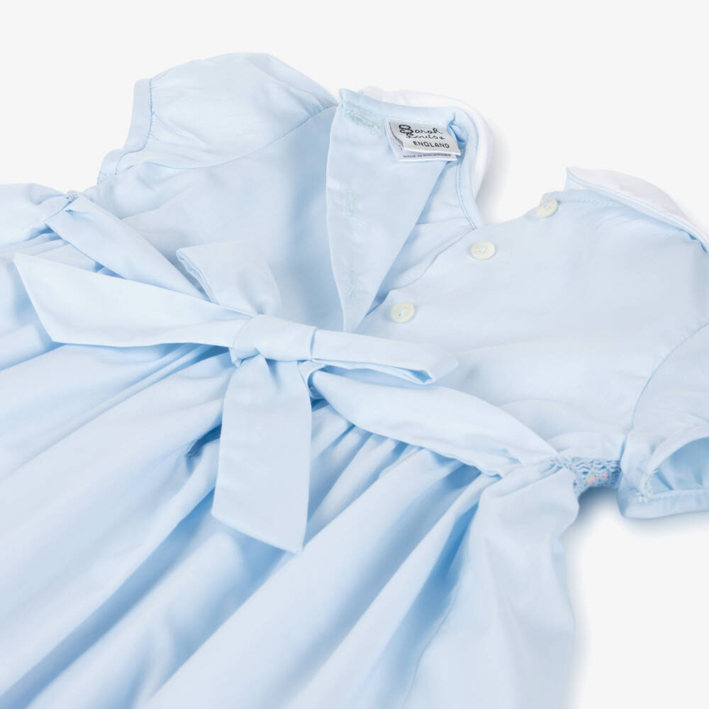 Sarah Louise-Girls Blue Hand-Smocked & Embroidered Dress | Childrensalon