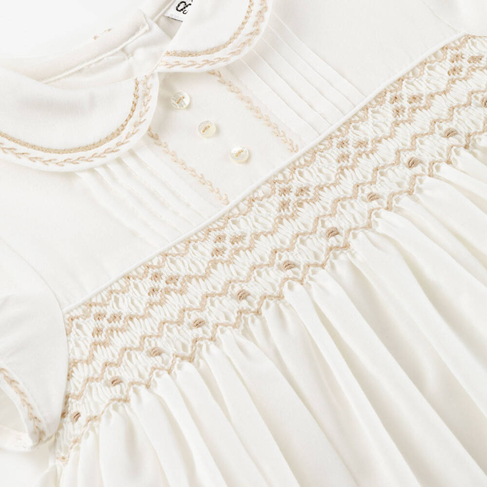 Sarah Louise-Girls Ivory & Beige Hand-Smocked Dress | Childrensalon