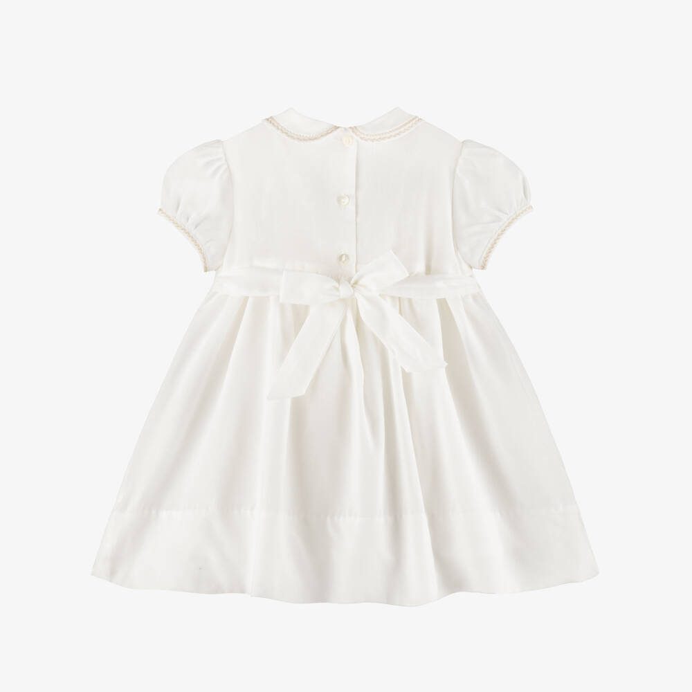 Sarah Louise-Girls Ivory & Beige Hand-Smocked Dress | Childrensalon