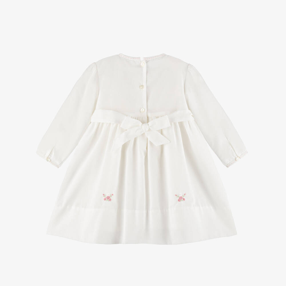 Sarah Louise-Girls Ivory & Blush Pink Hand-Embroidered Bow Dress | Childrensalon