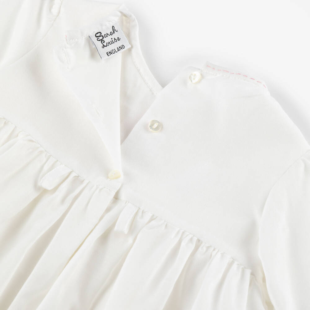 Sarah Louise-Girls Ivory & Blush Pink Hand-Embroidered Bow Dress | Childrensalon