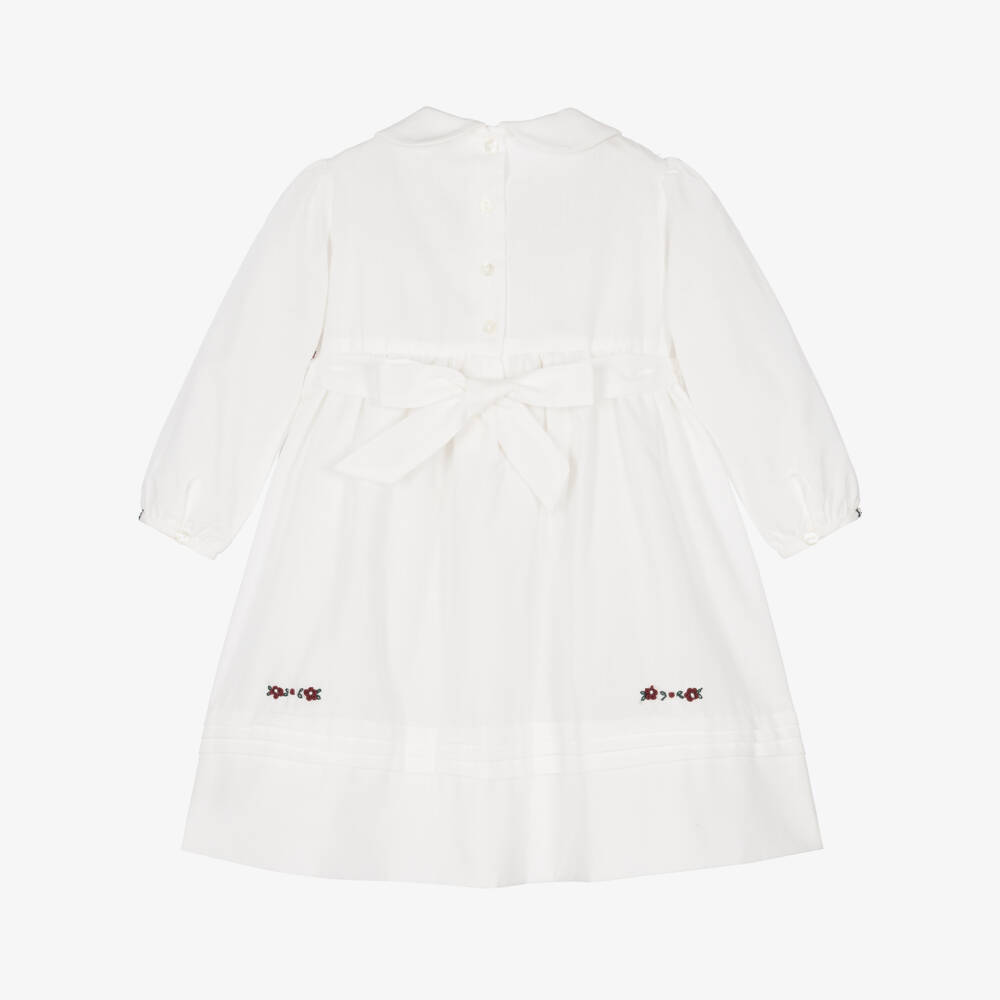Sarah Louise-Girls Ivory & Burgundy Hand-Smocked Dress | Childrensalon