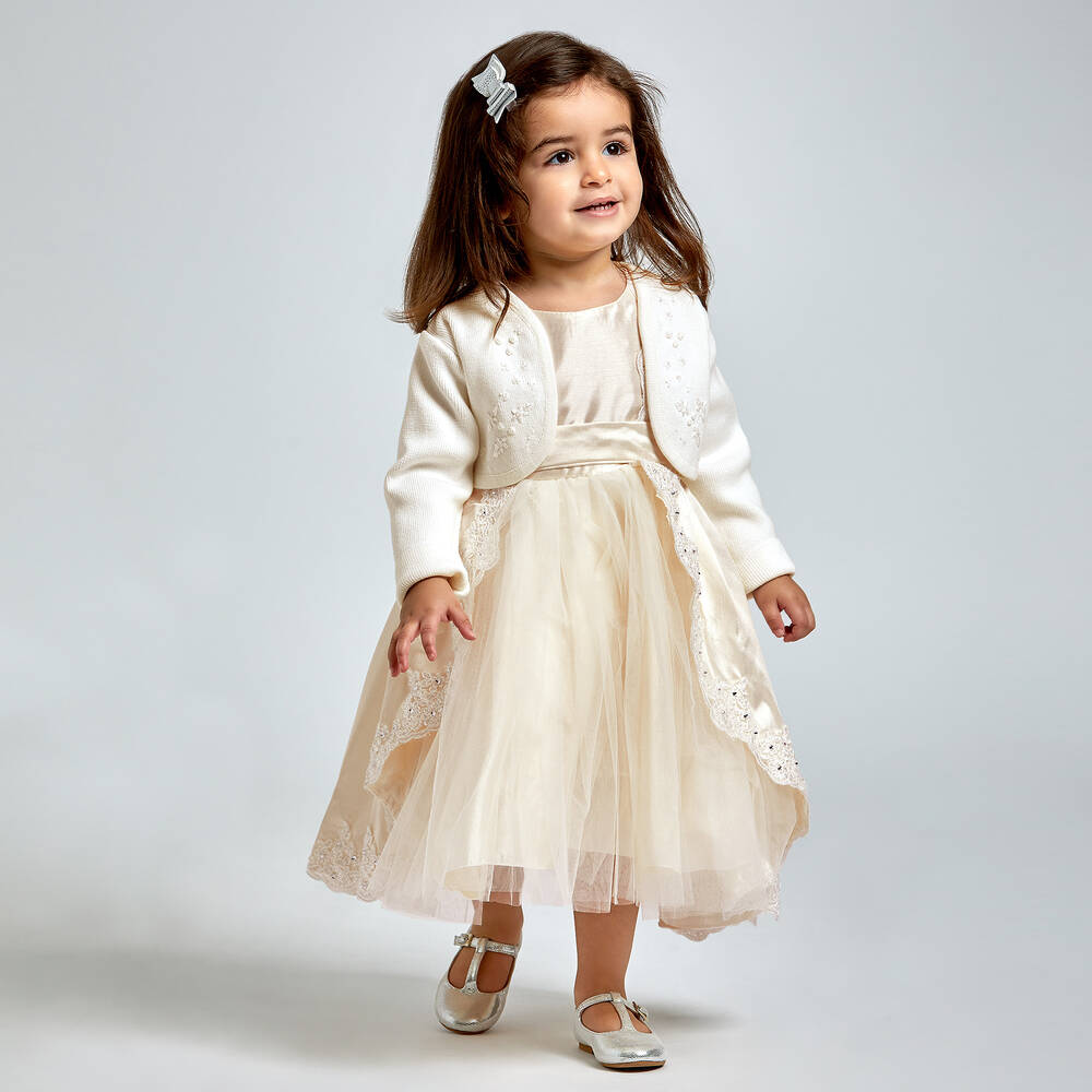 Sarah Louise-Girls Ivory Cotton Cardigan | Childrensalon