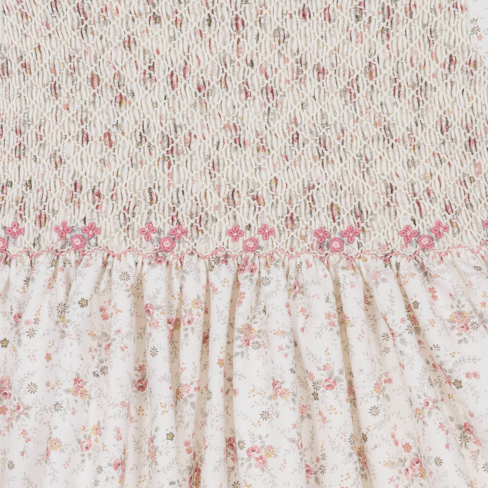 Sarah Louise-Girls Ivory Floral Dress with Hand-Smocking | Childrensalon