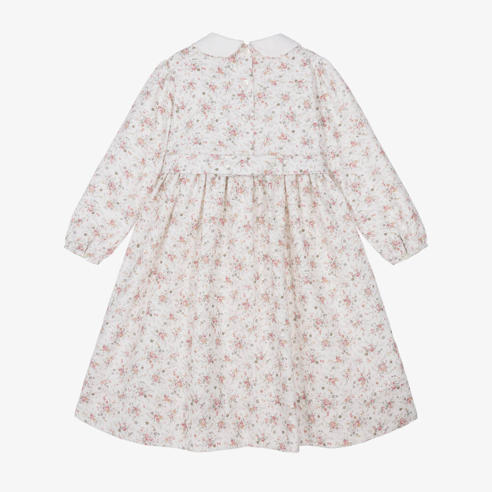 Sarah Louise-Girls Ivory Floral Dress with Hand-Smocking | Childrensalon