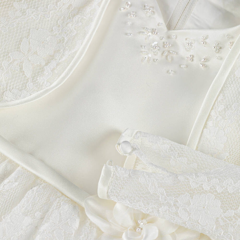 Sarah Louise-Girls Ivory Lace Dress & Bolero Set with Sequins & Pearl Trim | Childrensalon