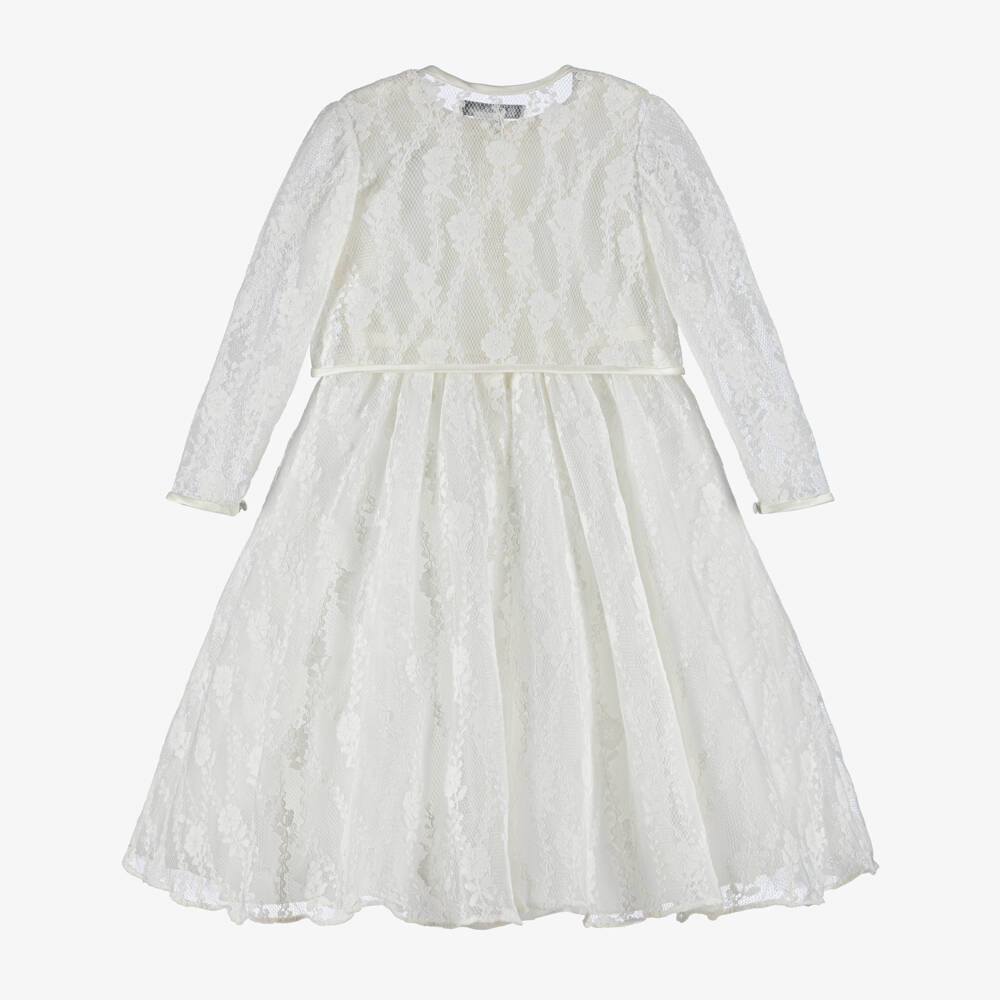 Sarah Louise-Girls Ivory Lace Dress & Bolero Set with Sequins & Pearl Trim | Childrensalon