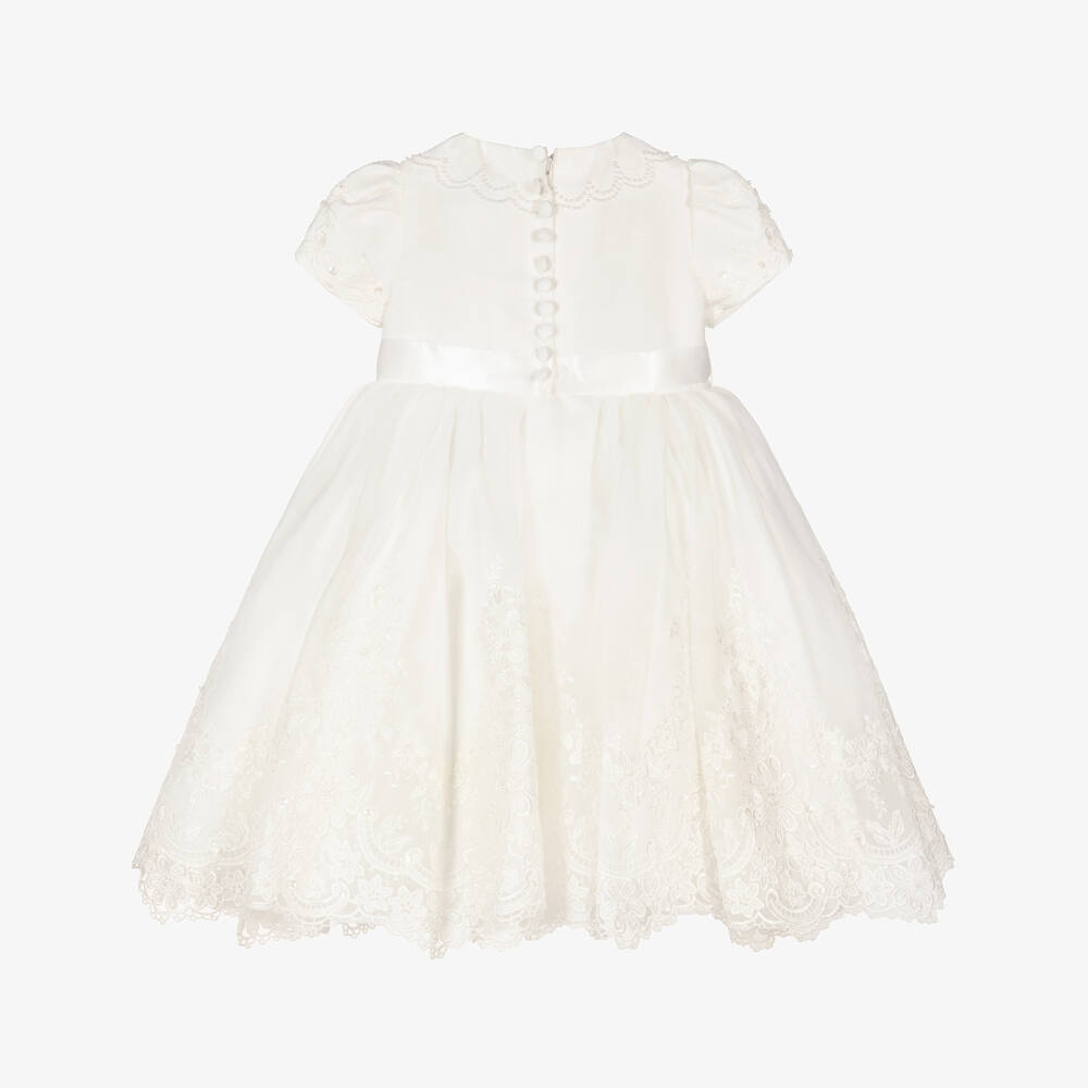 Sarah Louise-Girls Ivory Organza Dress with Lace Trims | Childrensalon