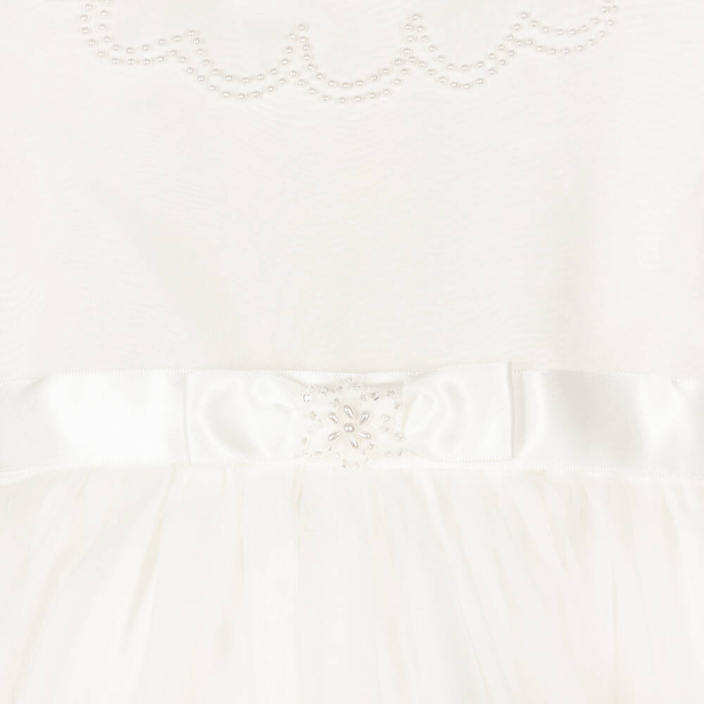 Sarah Louise-Girls Ivory Organza Dress with Lace Trims | Childrensalon
