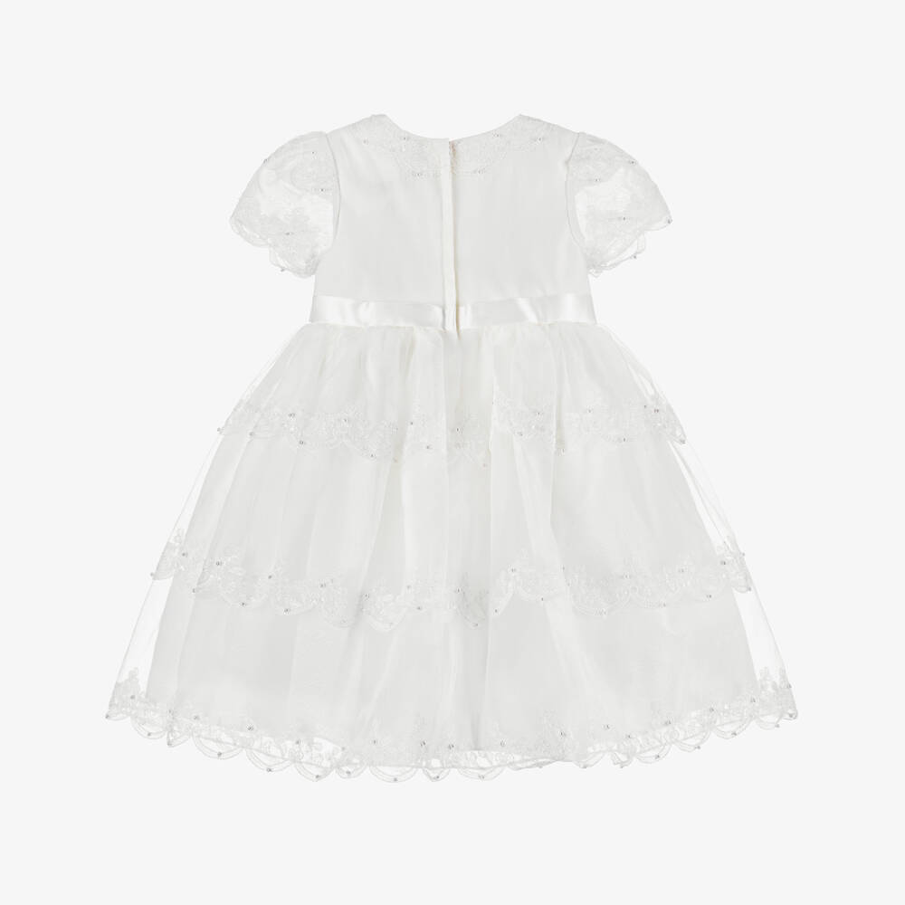 Sarah Louise-Girls Ivory Organza Dress with Scalloped Trims | Childrensalon
