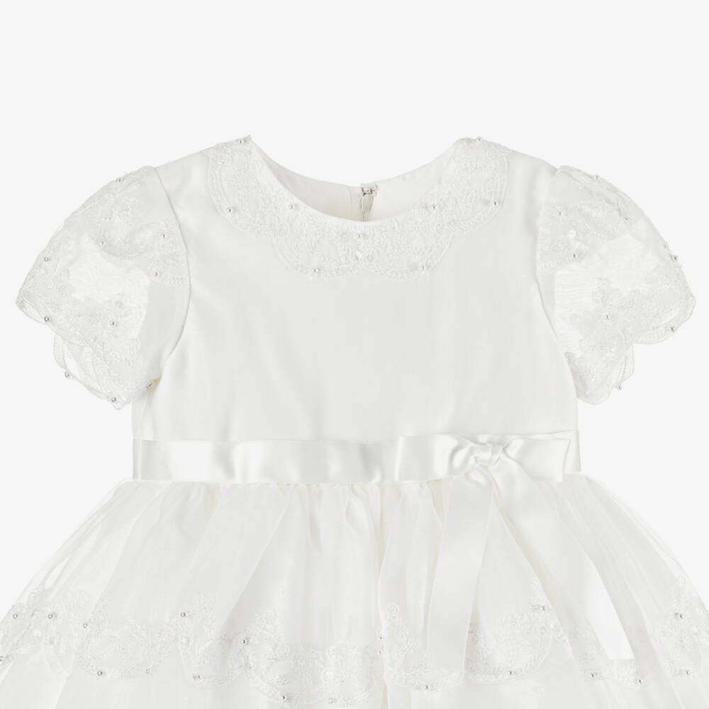 Sarah Louise-Girls Ivory Organza Dress with Scalloped Trims | Childrensalon