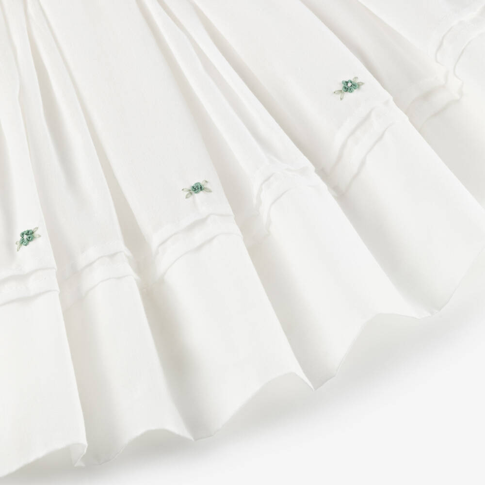 Sarah Louise-فستان بتطريز سموك لون أخضر وعاجي للبنات | Childrensalon