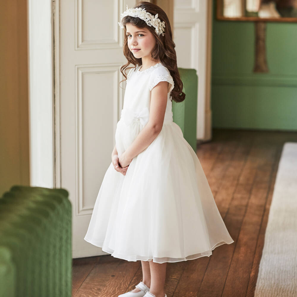 Sarah Louise-Кремовое платье из атласа и органзы | Childrensalon