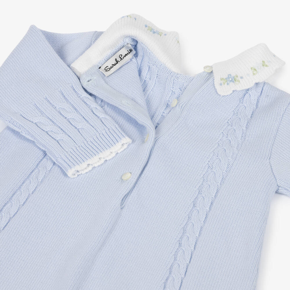 Sarah Louise-Girls Pale Blue Cable-Knit Dress with Embroidered Collar | Childrensalon