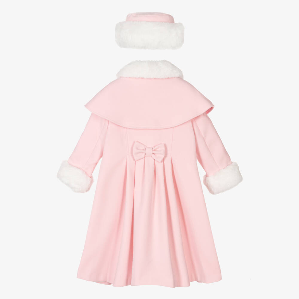 Sarah Louise-Girls Pale Pink Coat & Hat Set | Childrensalon