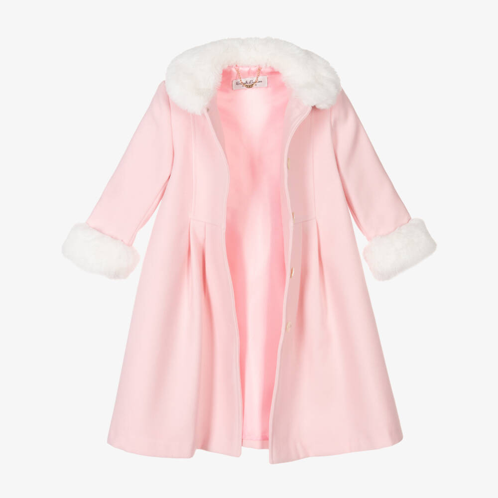 Sarah Louise-Girls Pale Pink Coat & Hat Set | Childrensalon
