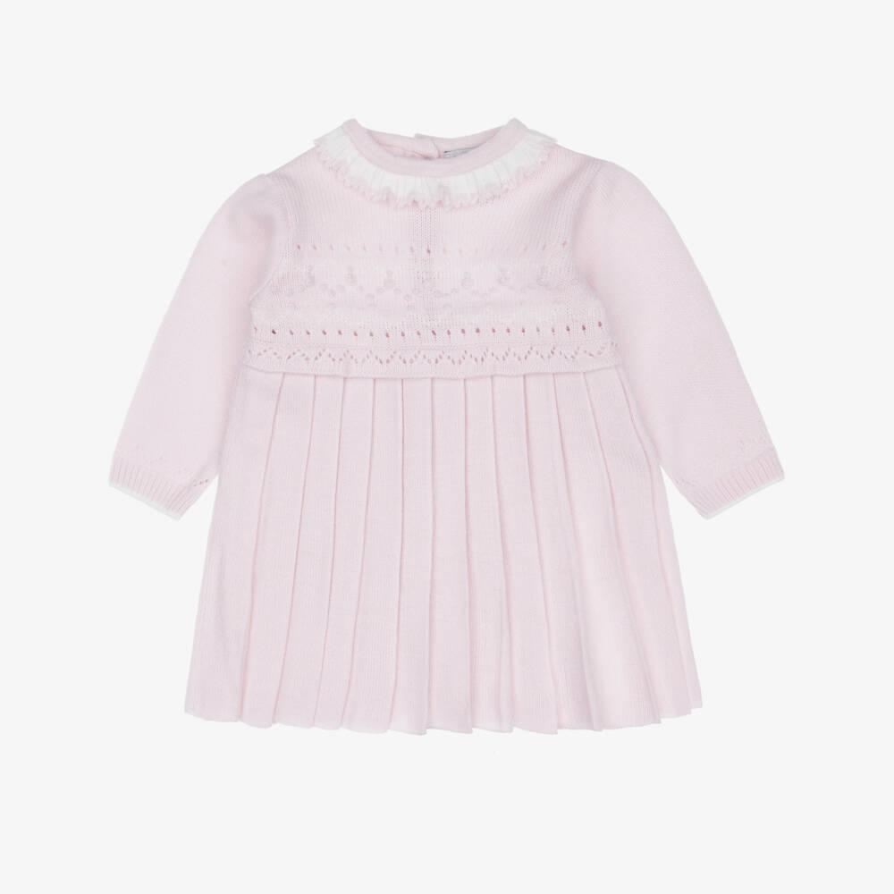 Sarah Louise-Girls Pale Pink Knit Dress with Pleats | Childrensalon