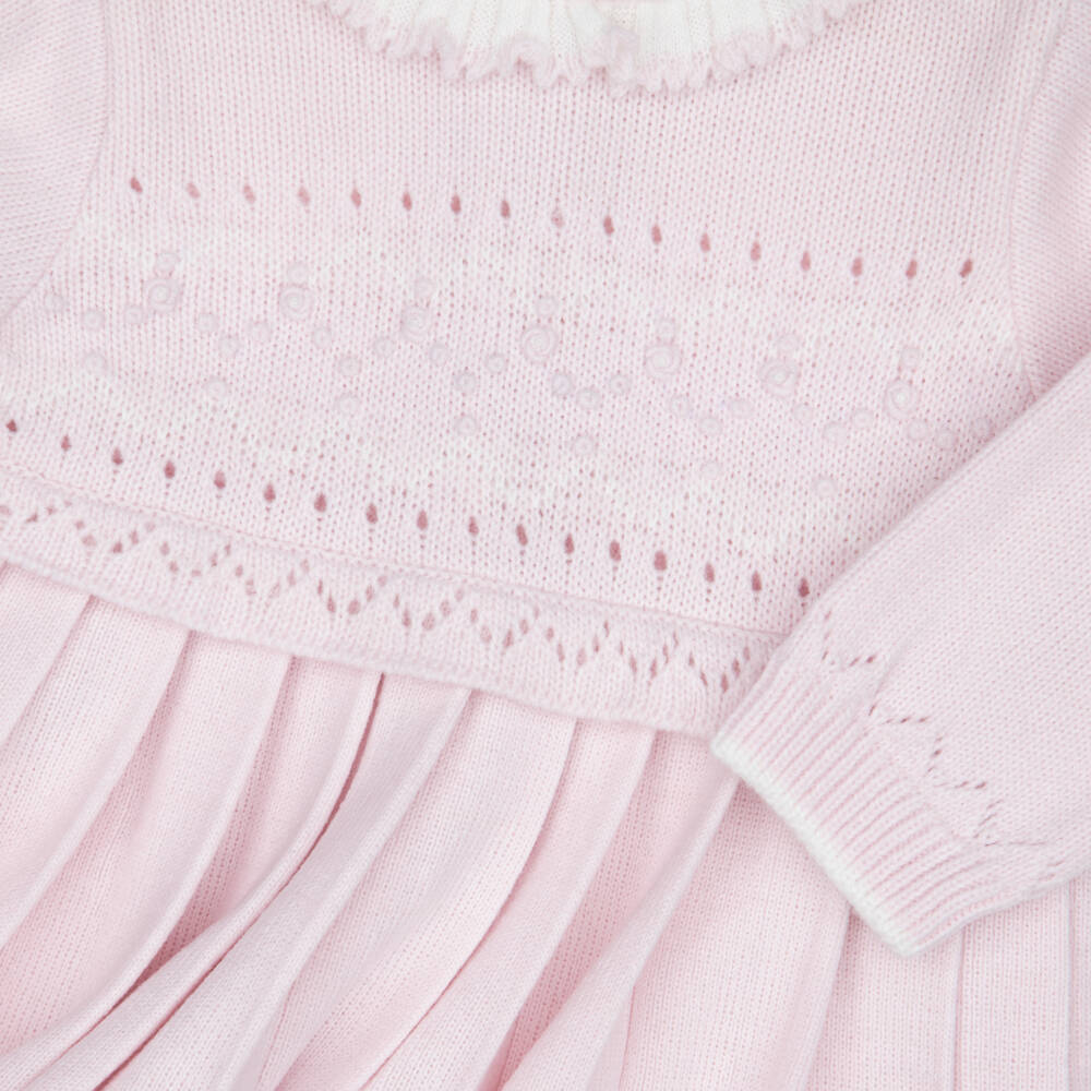 Sarah Louise-Girls Pale Pink Knit Dress with Pleats | Childrensalon