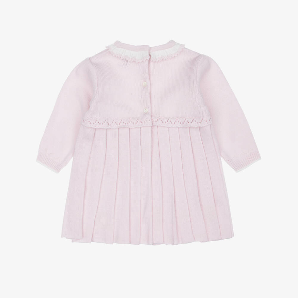 Sarah Louise-Girls Pale Pink Knit Dress with Pleats | Childrensalon