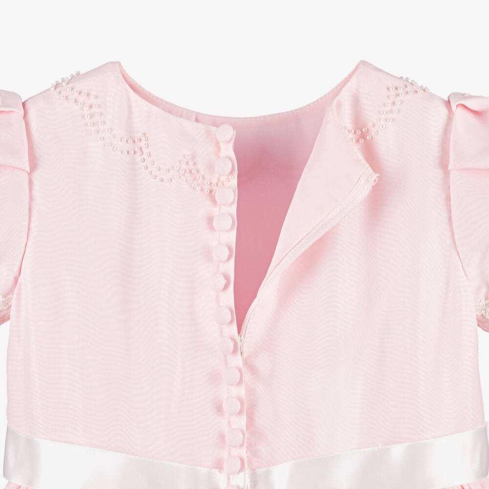 Sarah Louise-Girls Pale Pink Organza Dress with Lace Trims | Childrensalon