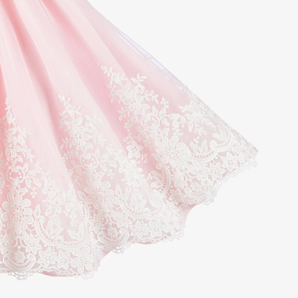 Sarah Louise-Girls Pale Pink Organza Dress with Lace Trims | Childrensalon