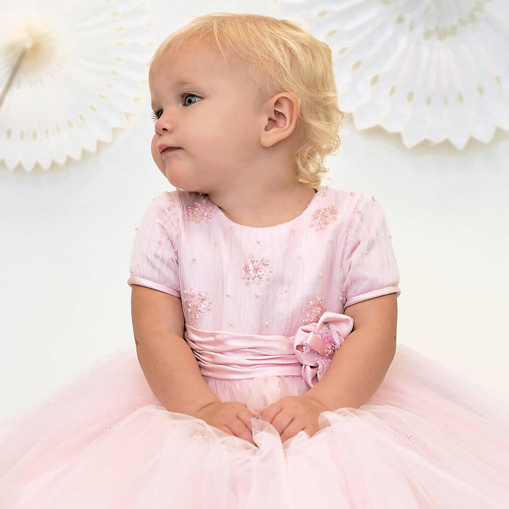 Sarah Louise-فستان تول مزين بخرز لون زهري | Childrensalon