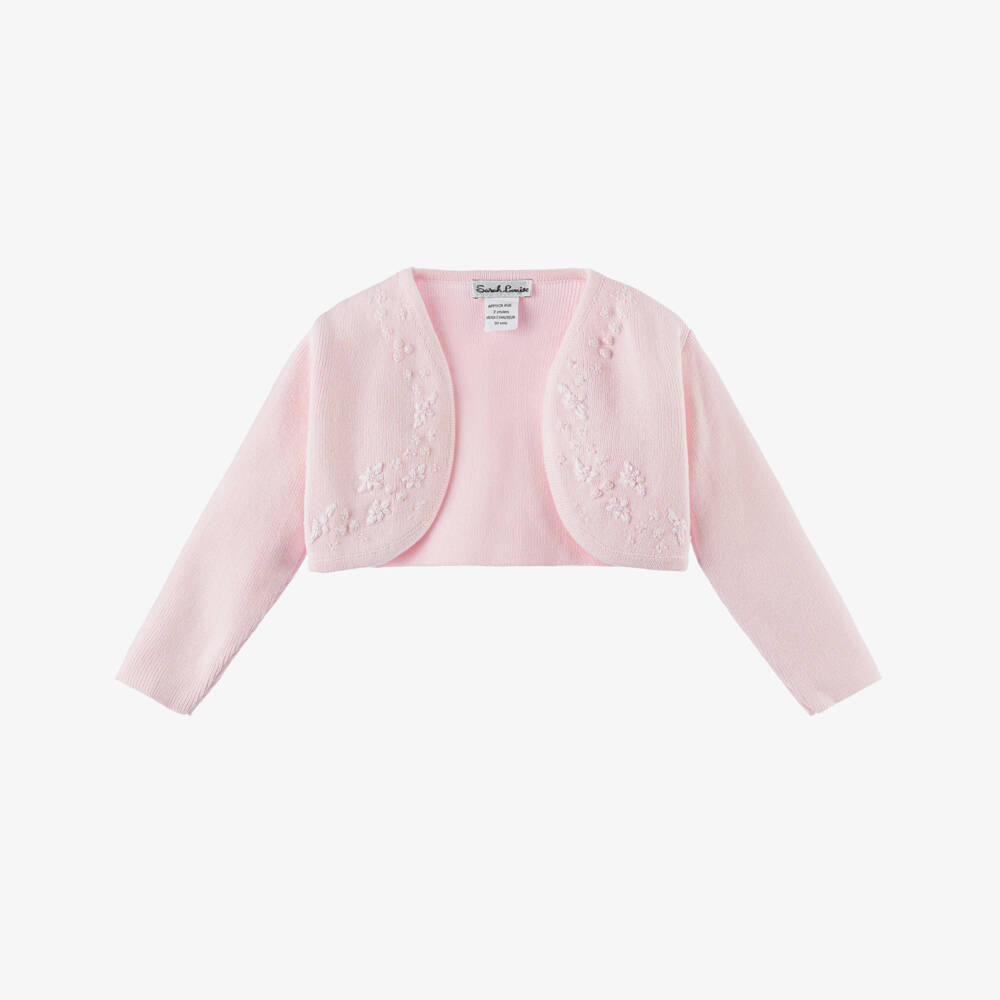 Sarah Louise-Girls Pink Cotton Bolero Knitted Cardigan  | Childrensalon