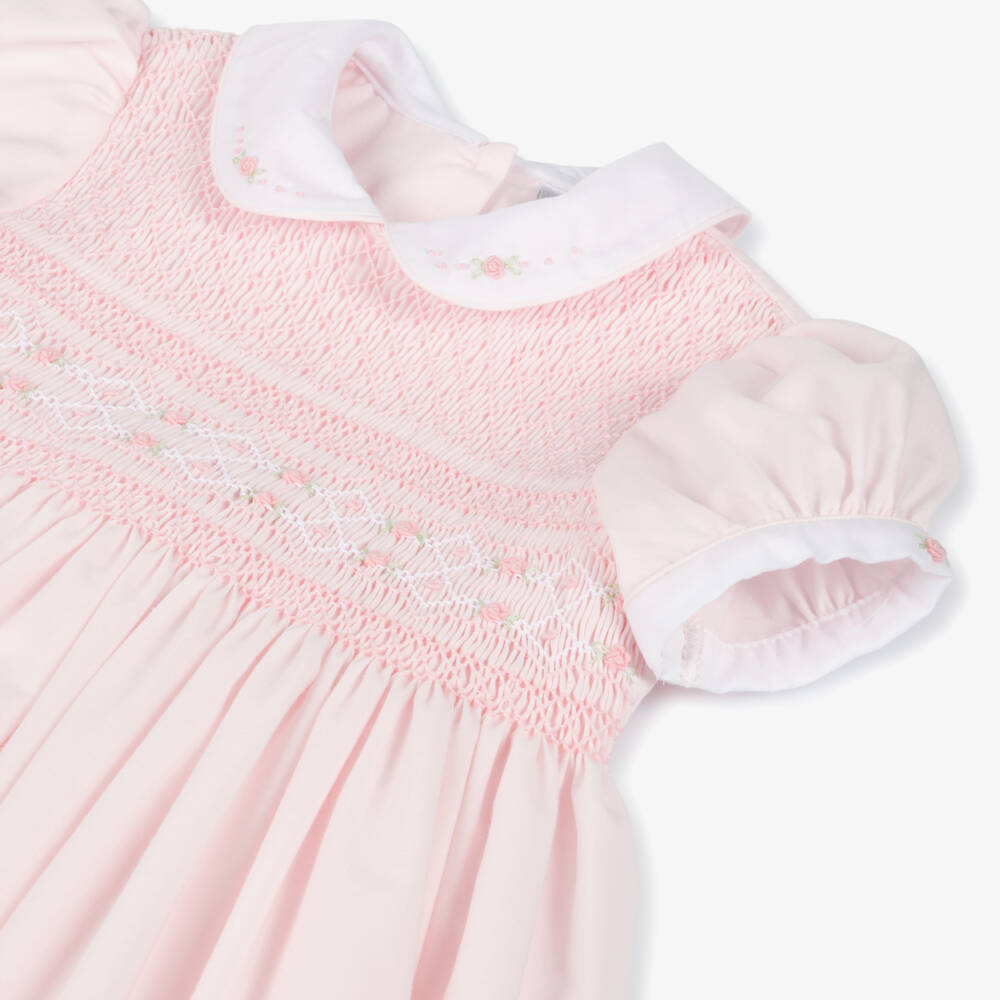 Sarah Louise-فستان تطريز سموك قطن لون زهري | Childrensalon