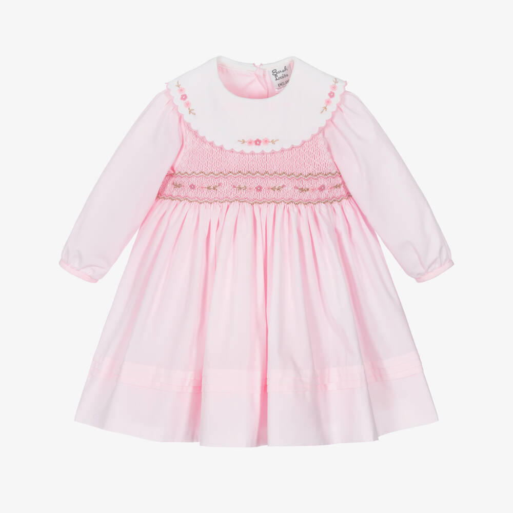 Sarah Louise-Girls Pink Cotton Hand-Smocked Dress | Childrensalon