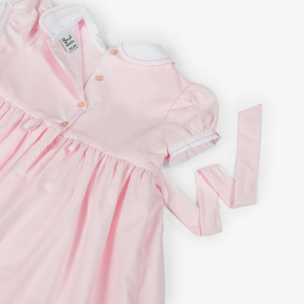Sarah Louise-Girls Pink Hand-Smocked Dress with Embroidered Flowers | Childrensalon