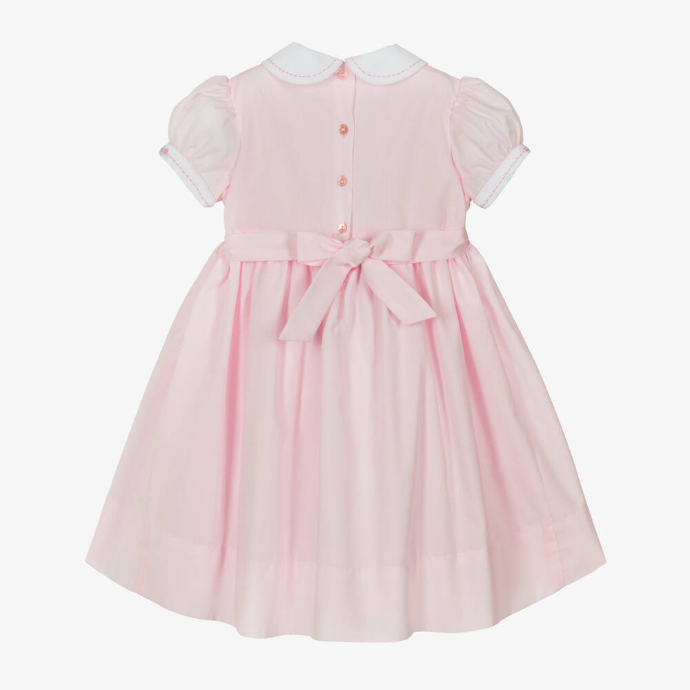Sarah Louise-Girls Pink Hand-Smocked Dress with Embroidered Flowers | Childrensalon