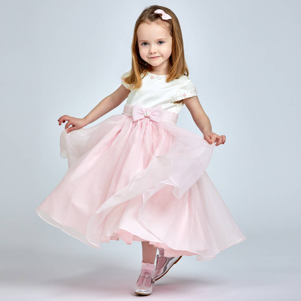 Sarah Louise-Girls Pink Organza & Satin Dress | Childrensalon