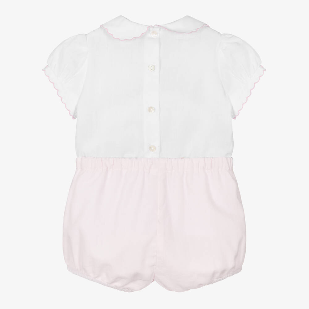 Sarah Louise-Girls Pink & White Buster Suit | Childrensalon