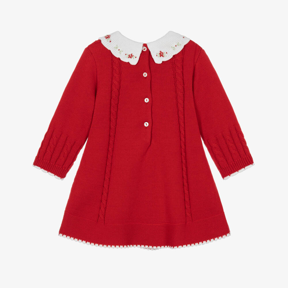 Sarah Louise-Girls Red Cable-Knit Dress with Embroidered Collar | Childrensalon